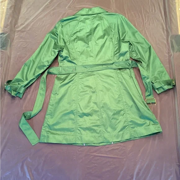 Saks Fifth Avenue Trench Coat Jacket Womens Size 14/XL Metallic Green $400 - Picture 3 of 15